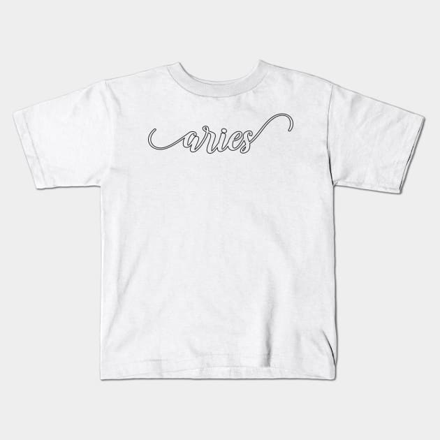 Aries Zodiac Script Sticker Kids T-Shirt by aterkaderk